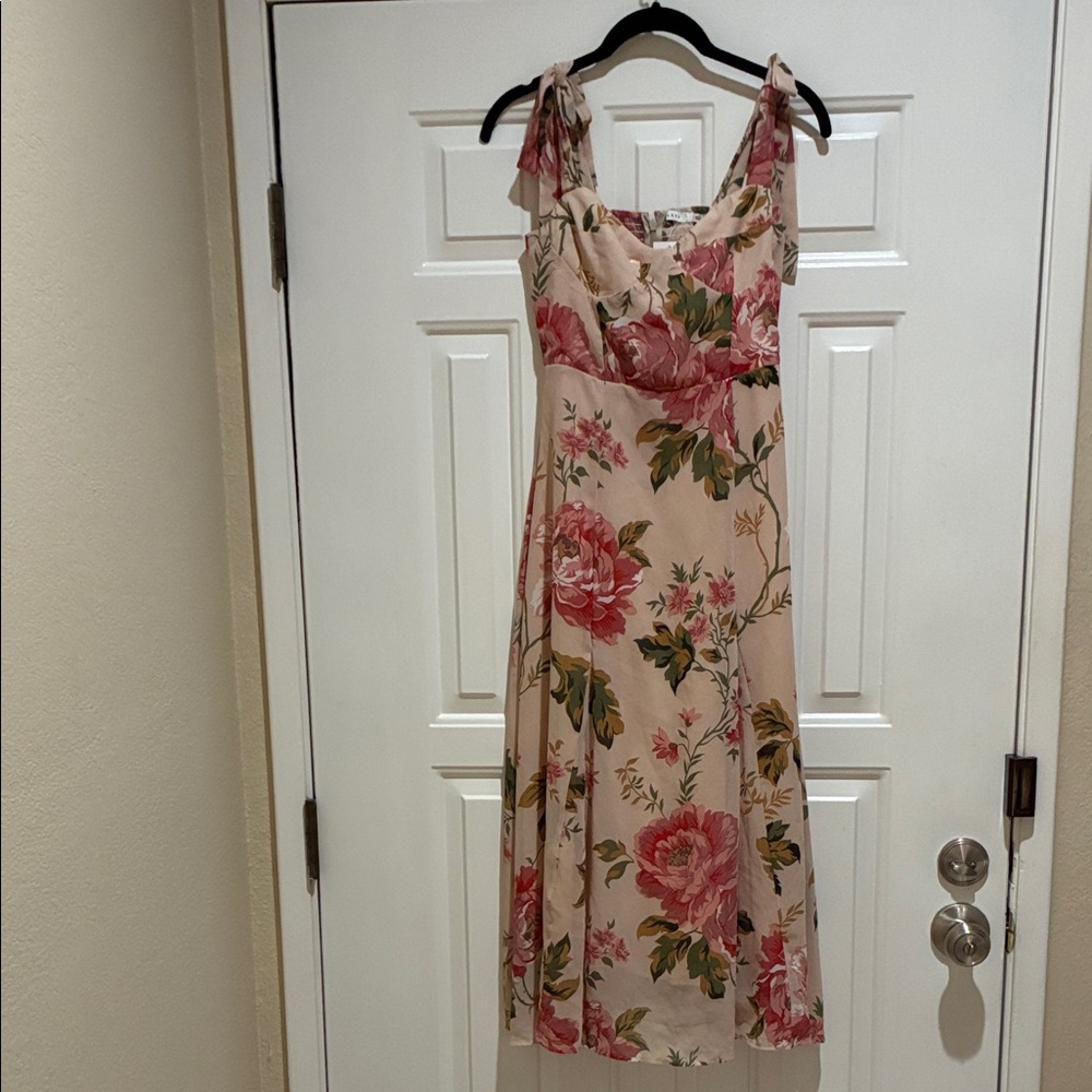 Lush pink Floral Tie-Shoulder midi Dress - Picture 3 of 4